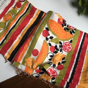 Vintage Mod Fruit Graphic Colorful Fabric, Cotton, 3 Yards, 1960-70s