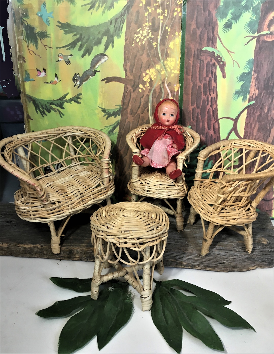 Vintage Wicker Doll Furniture Set, Wicker Couch, Wicker Chairs, Wicker