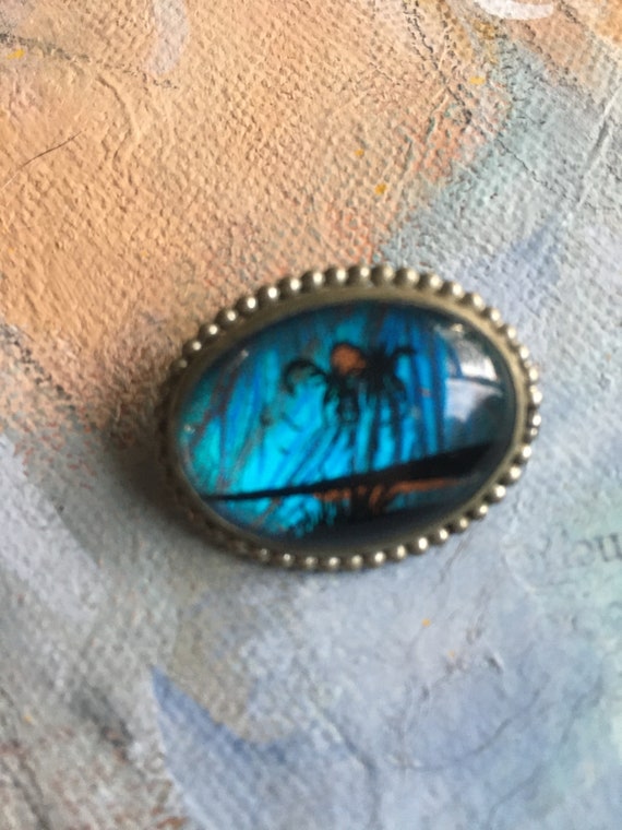 Vintage Blue Morpho Butterfly Wing Brooch Pin, Tr… - image 8