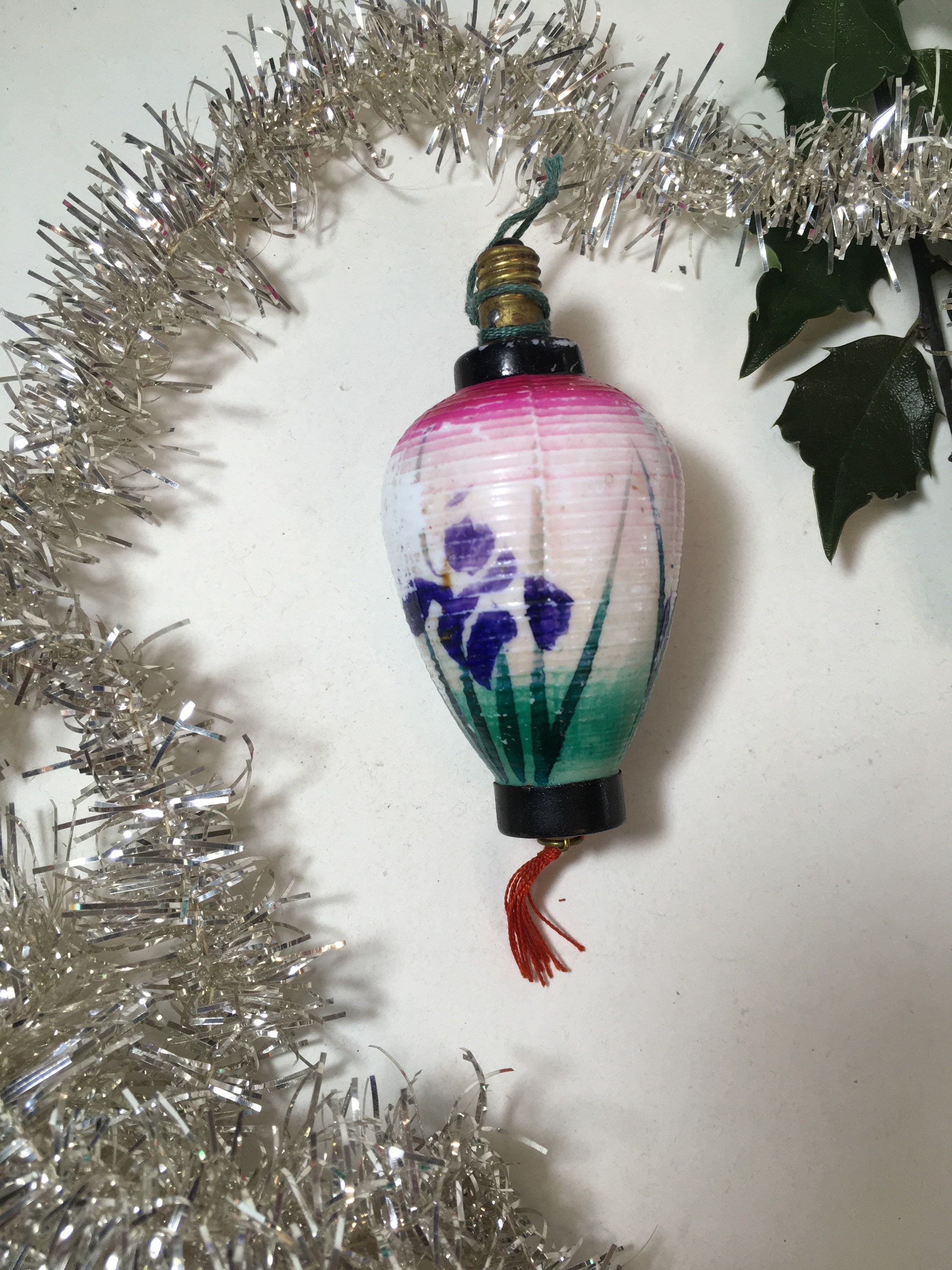Antique Christmas Japanese Lantern Light Bulb With Tassel, Vintage