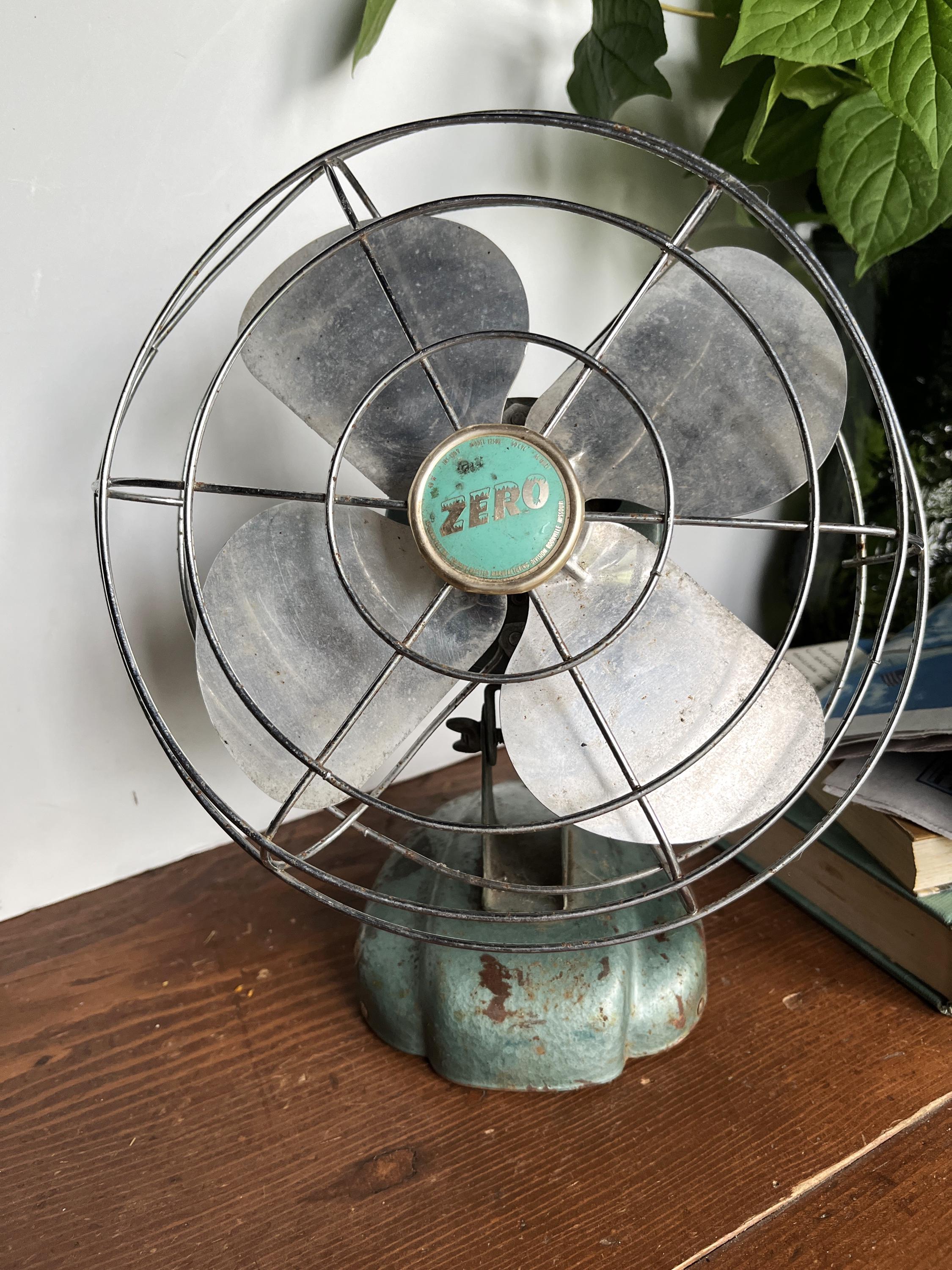 Vintage Desk Fan, Mid Century Zero Blue Tabletop Fan 1950s