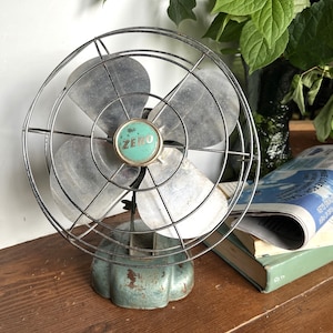 Vintage Desk Fan, Mid Century Zero Blue Tabletop Fan 1950s, Antique Electronics