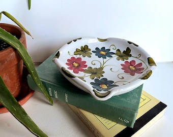 Vintage Italian Ceramic Floral Ashtray Trinket Dish