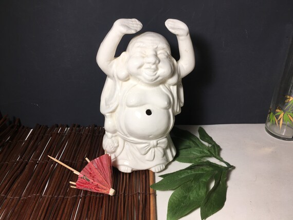Vintage Tiki Mug Drinkware,happy Buddha, Tiki Mug, White Ceramic