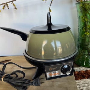 Vintage Fondue, Oster Electric Fondue Pot, Enamel Fondue Pot, Mid Century Cookware, 1970s