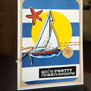 Tarjeta náutica hecha a mano, tarjeta estampada y en relieve hecha a mano, tarjeta de amistad