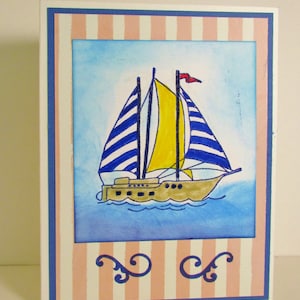 Tarjeta del Día del Padre Náutico, Tarjeta de Cumpleaños, Tarjeta de Todas las Ocasiones, Hecha a mano, Estampada, Cuenta con un velero estampado y en relieve