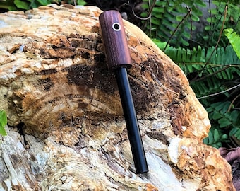 Handmade Solid Walnut Ferrocerium Rod with Round Handle and Stainless Lanyard Hole