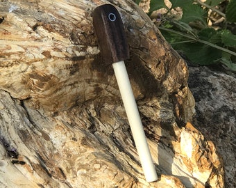 Handmade Ceramic Rod Walnut Handle Knife and Tool Field Sharpener W/ Lanyard Hole