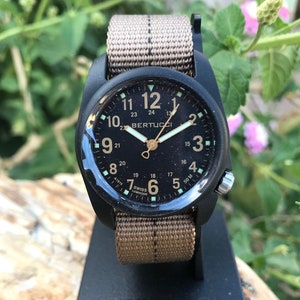 Bertucci DX3 Plus Field Watch Black Case W/ Khaki Nylon Band Black Dash 11041