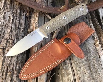 Lionsteel B35 Knife Green Canvas Micarta Sleipner Steel Leather Sheath