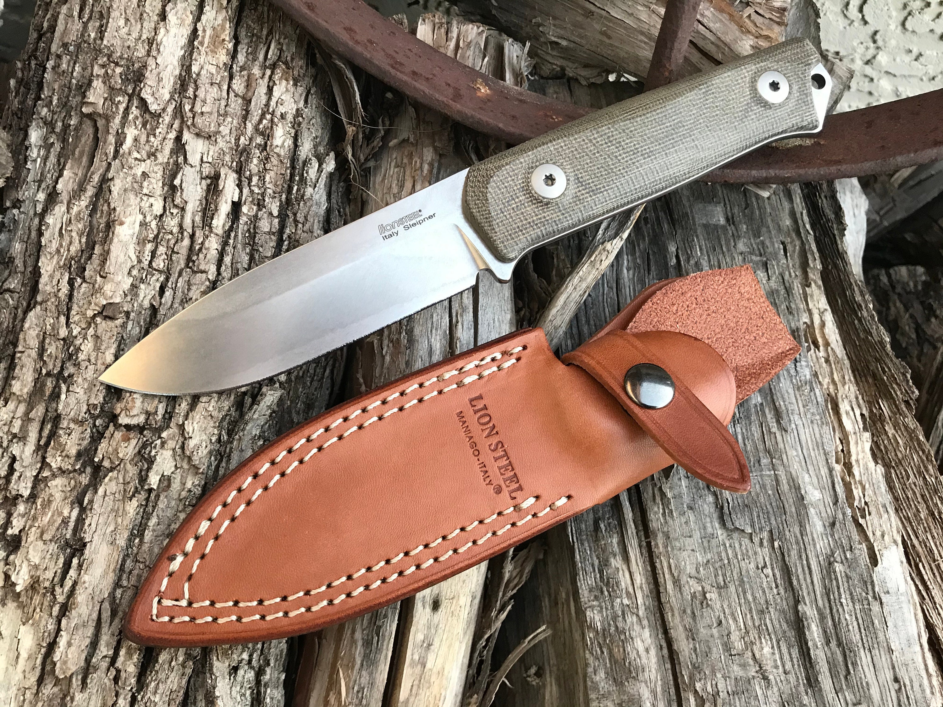 Lionsteel B41 Knife Canvas Micarta Handle Sleipner Steel Leather Sheath