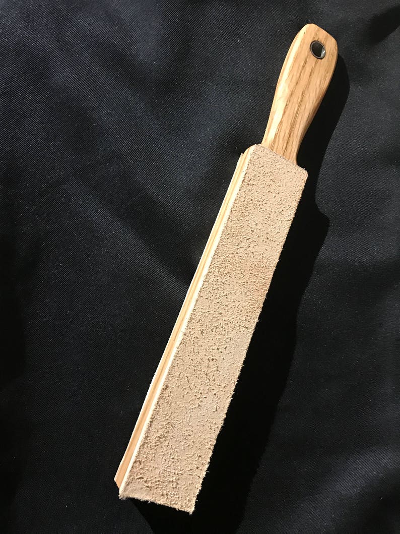 Deluxe Premium 12 Dual Sided Strop Solid Oak and 10oz Leather with Stainless Lanyard Hole FREE SHIPPING