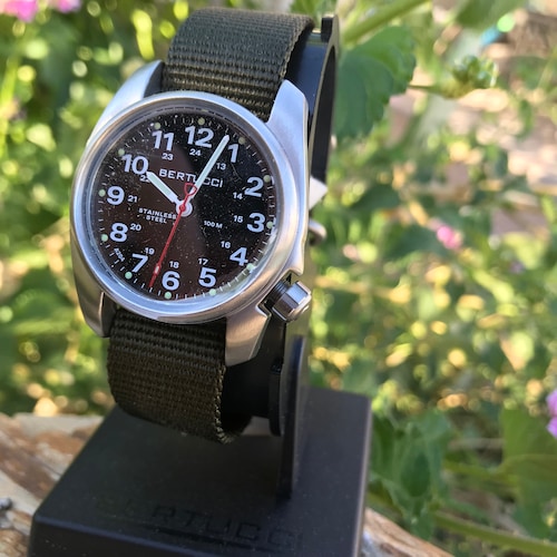Bertucci A-1S Field Stainless Steel Watch Black Face OD Green