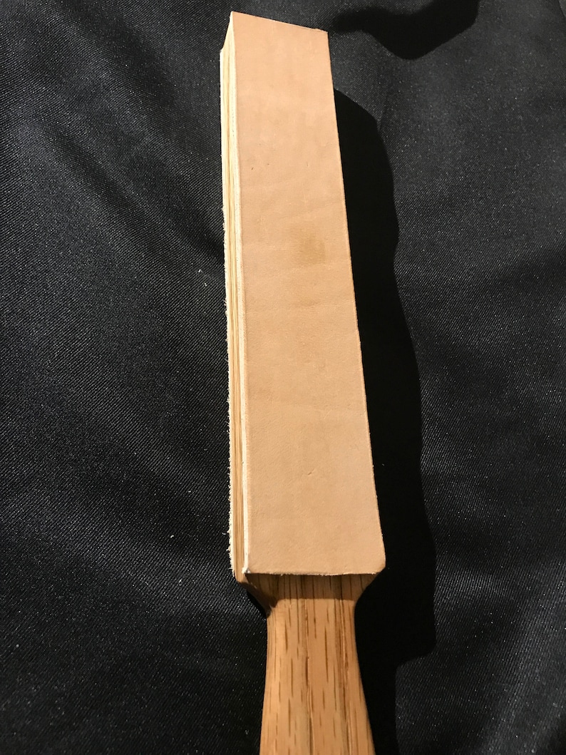 Deluxe Premium 12 Dual Sided Strop Solid Oak and 10oz Leather with Stainless Lanyard Hole FREE SHIPPING