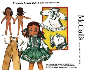 Vintage Toy UNCUT Original FF Simplicity 6063 1970s Pippi Longstocking Rag Doll Pattern Doll Wardrobe Sewing Pattern