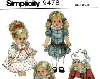 E766 PDF of Vintage Pattern #9478 Wardrobe for Dolls 17” – 18”