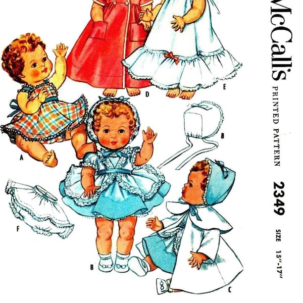 E817 PDF Instant download of #2349 Doll Clothes Pattern for 15”-17” Dolls