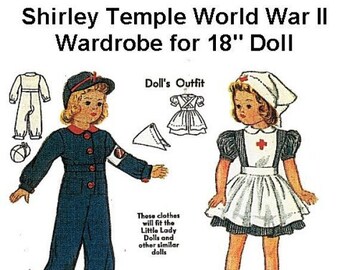 E432 PDF of World War II Red Cross Nurse Uniform, Coveralls, Dress, Gown Doll Clothes Pattern for 18" Dolls