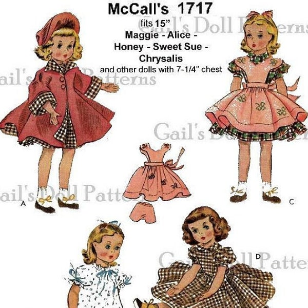 E687 PDF of 1950's Pattern for 15" Doll Wardrobe