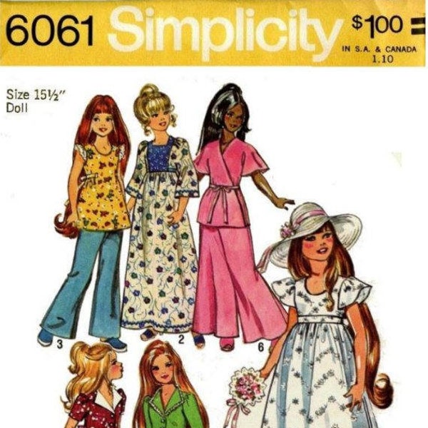 E710 Copy of Vintage 1972 Simplicity Doll Clothes Pattern #6061 For 15-1/2" Velvet