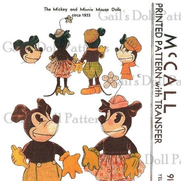 E633 Vintage 1933 McCall's 18" Mickey & Minnie Mouse Pattern