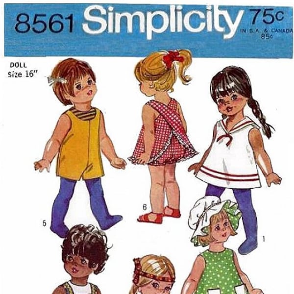 E725 PDF of 1960’s Pattern #8561 for 16" Doll Clothes  To Fit Tumbling Tomboy and Tippy Tumbles