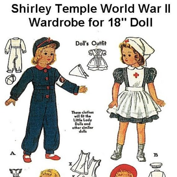 E432 World War II Red Cross Nurse Uniform, Coveralls, Dress, Gown Doll Clothes Pattern for 18" Dolls