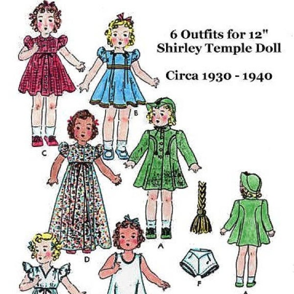 E373 PDF of Vintage Circa 1930 - 1940's 12" Shirley Temple Doll Wardrobe Pattern