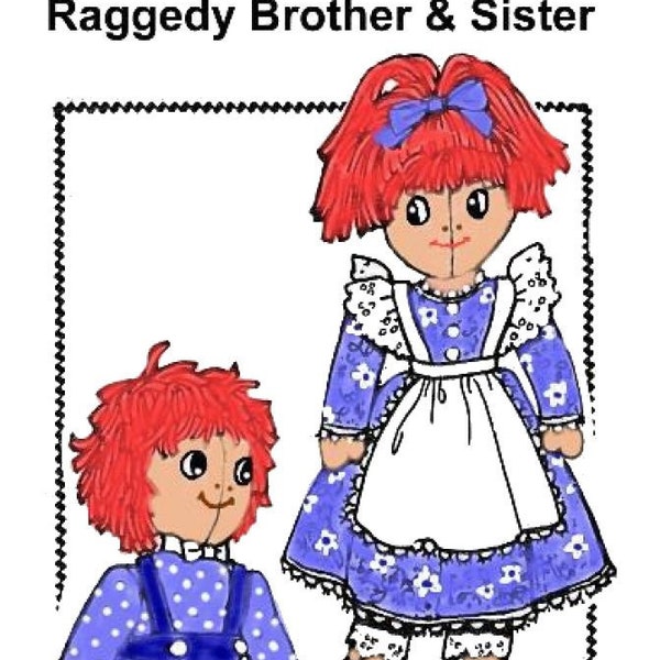 E451 PDF Instant Download Copy of Vintage 20” Raggedy Brother and Sister Rag Dolls