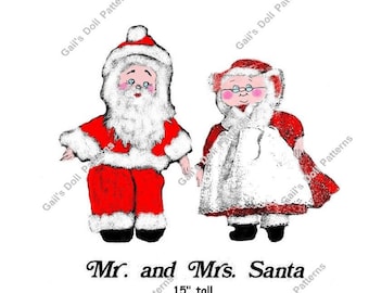 E124 PDF Vintage Pattern for 15” Santa and Mrs. Santa Cloth Dolls