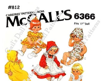 E812 PDF PDF of McCalls #6366 Doll Clothes Pattern for 17” Dolls