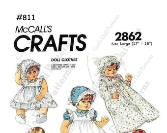 E811 Digital PDF of Vintage #2862 Doll Clothes for 17”- 18" Dolls