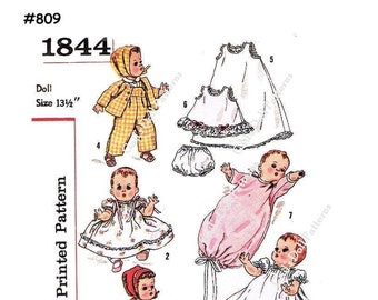 E809 PDF of #1844 Doll Clothes Pattern is for 13-1/2” Baby Dolls such as Tiny Tears that have an 8-1/2” waist.