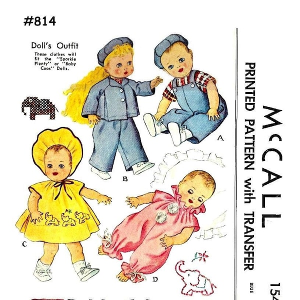 E815 PDF of  #1549 Doll Clothes Pattern for 16” Baby Girl or Boy Dolls