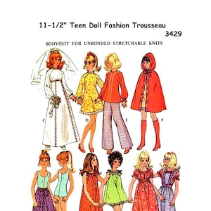 E706 PDF Digital Download Vintage 1972 Teen Fashion Doll Trousseau Pattern