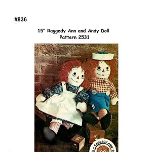 E836 15" Raggedy Ann and Andy Stuffed Doll Pattern