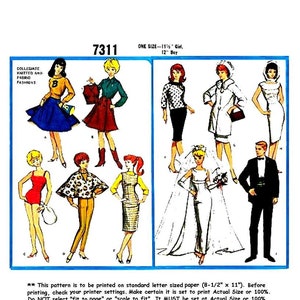 E692 Digital PDF of Vintage Fashion Doll Wardrobe #7311 with Several Knitted Fashion Doll Clothes Included