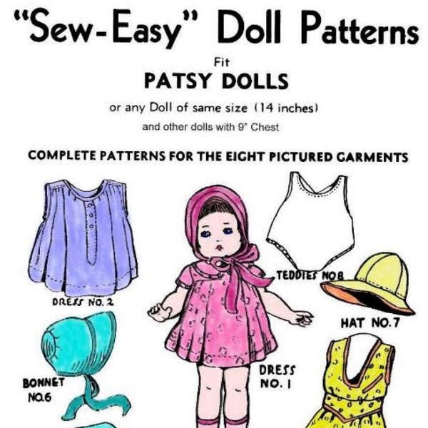 E771 PDF of Vintage circa 1931 Sew-Easy Doll Clothes Pattern for 14" dolls