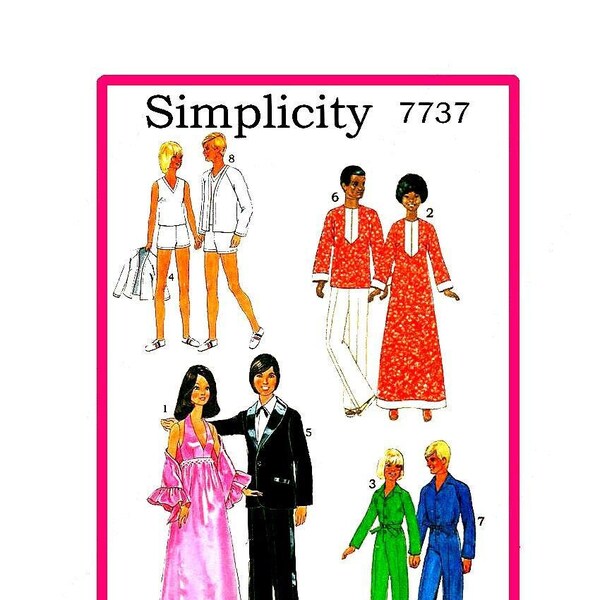 E746 PDF Digital Download of Vintage Pattern 7737 for 11-1/2" Fashion Girl Dolls and 12" Boy Dolls