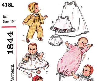 E418 PDF Instant download PDF of #1844 Doll Clothes Pattern for 16” Baby Dolls