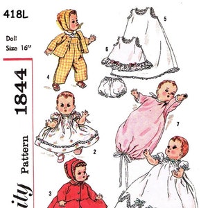 E418 PDF Instant download PDF of #1844 Doll Clothes Pattern for 16” Baby Dolls