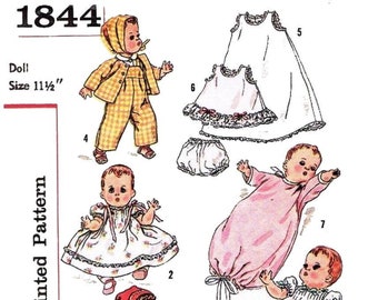 E806 PDF of #1844 Doll Clothes Pattern is for 11-1/2” Baby Dolls such as Betsy Wetsy and Tiny Tears that have a 7-1/4” waist