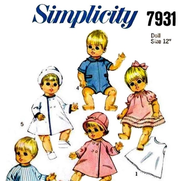 E778 PDF Téléchargement numérique Copie de Simplicity #7931 Modèle de vêtements de poupée pour poupée bébé de 12 po