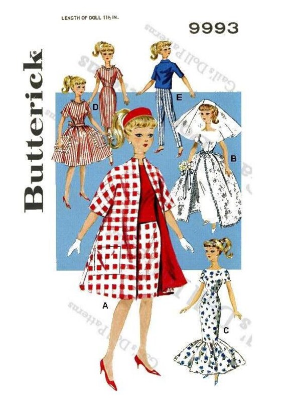 Fits Barbie Teen Dolls Doll Pattern Wardrobe Mail pattern 11 1//2/" vintage 9491