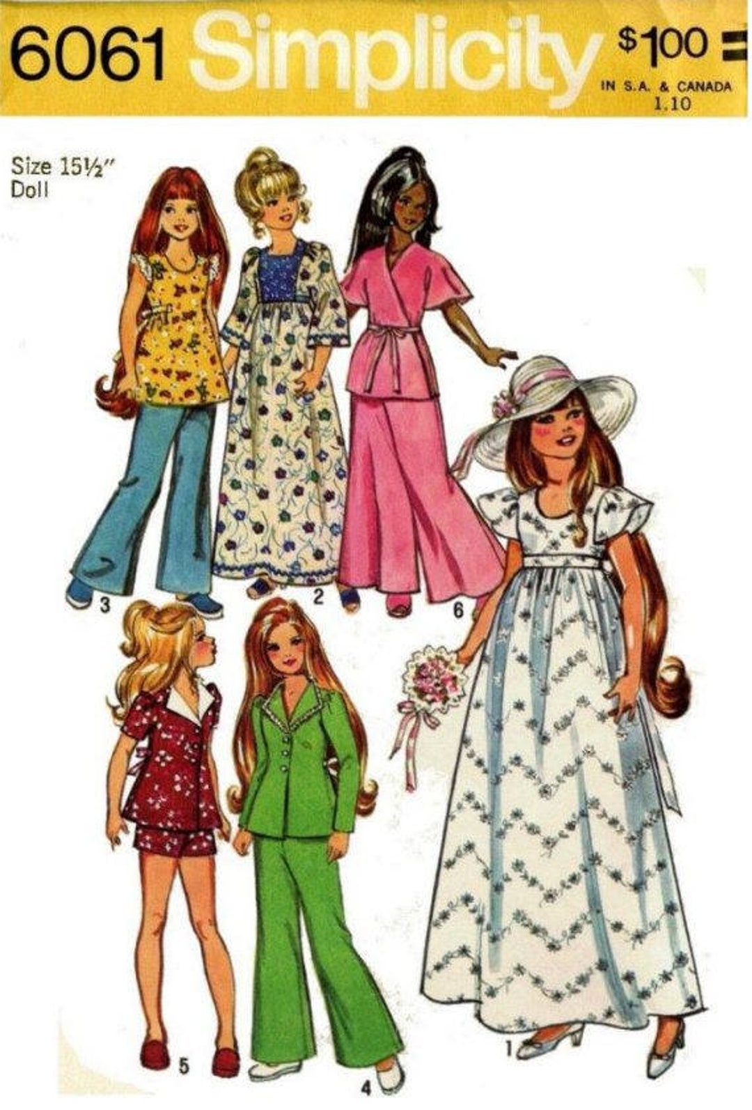 E710 Copy of Vintage 1972 Simplicity Doll Clothes Pattern 6061 for