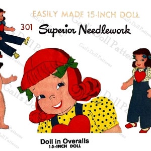 E409 PDF Instant Download of Superior Doll Pattern #301 for 15” Doll