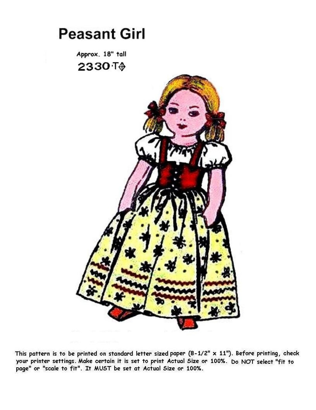 E215 Digital Download PDF of Mail Order Design 2330 18 Peasant Girl