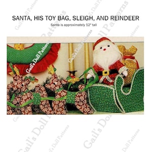 E820 PDF Instant Download Pattern of Santa, his Sleigh, his Toy Bag, and his Reindeer