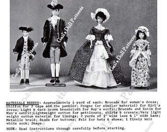 E853 PDF Digital Download of 1968 Colonial Doll clothes to fit 12”, 11-1/2”, and 9” fashion dolls.